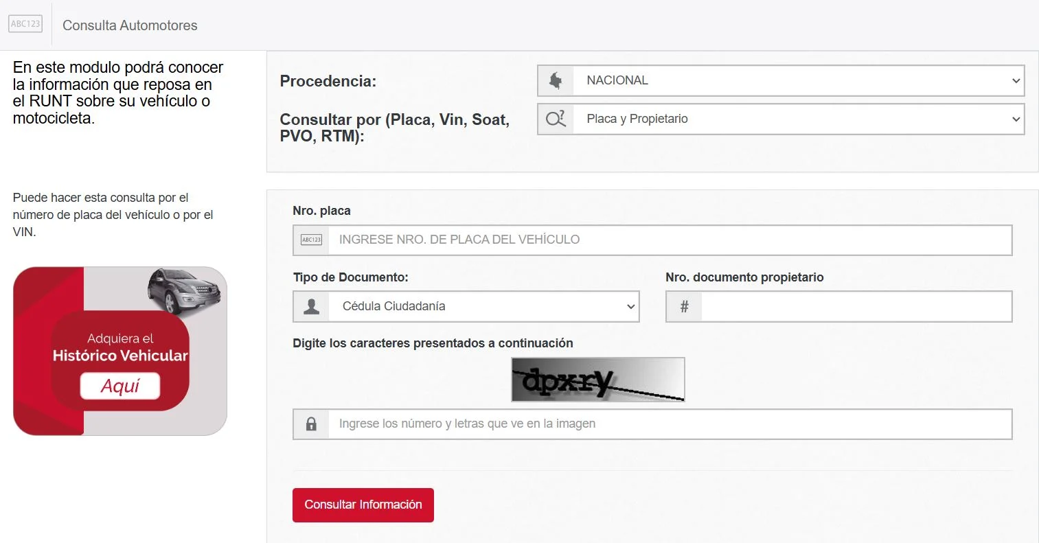 RUNT Por placa